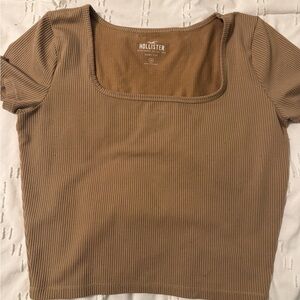 Hollister Women's Short Sleeve Ribbed Top - Brown